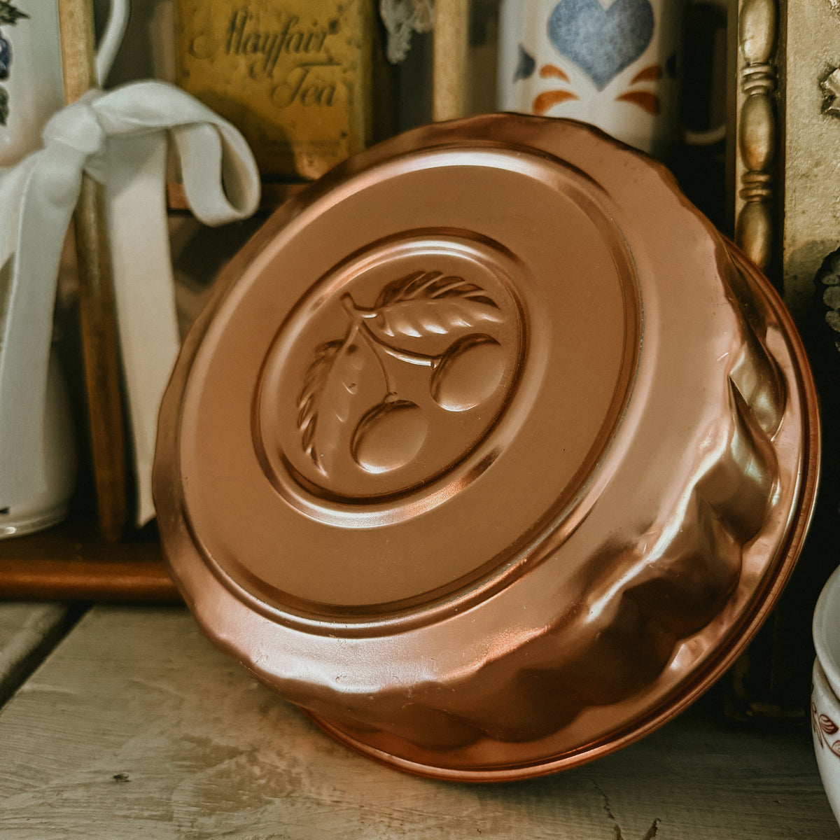 Copper Cherry Design Jell-O Mold – Fluted Scalloped Metal Wall Hanging Decor