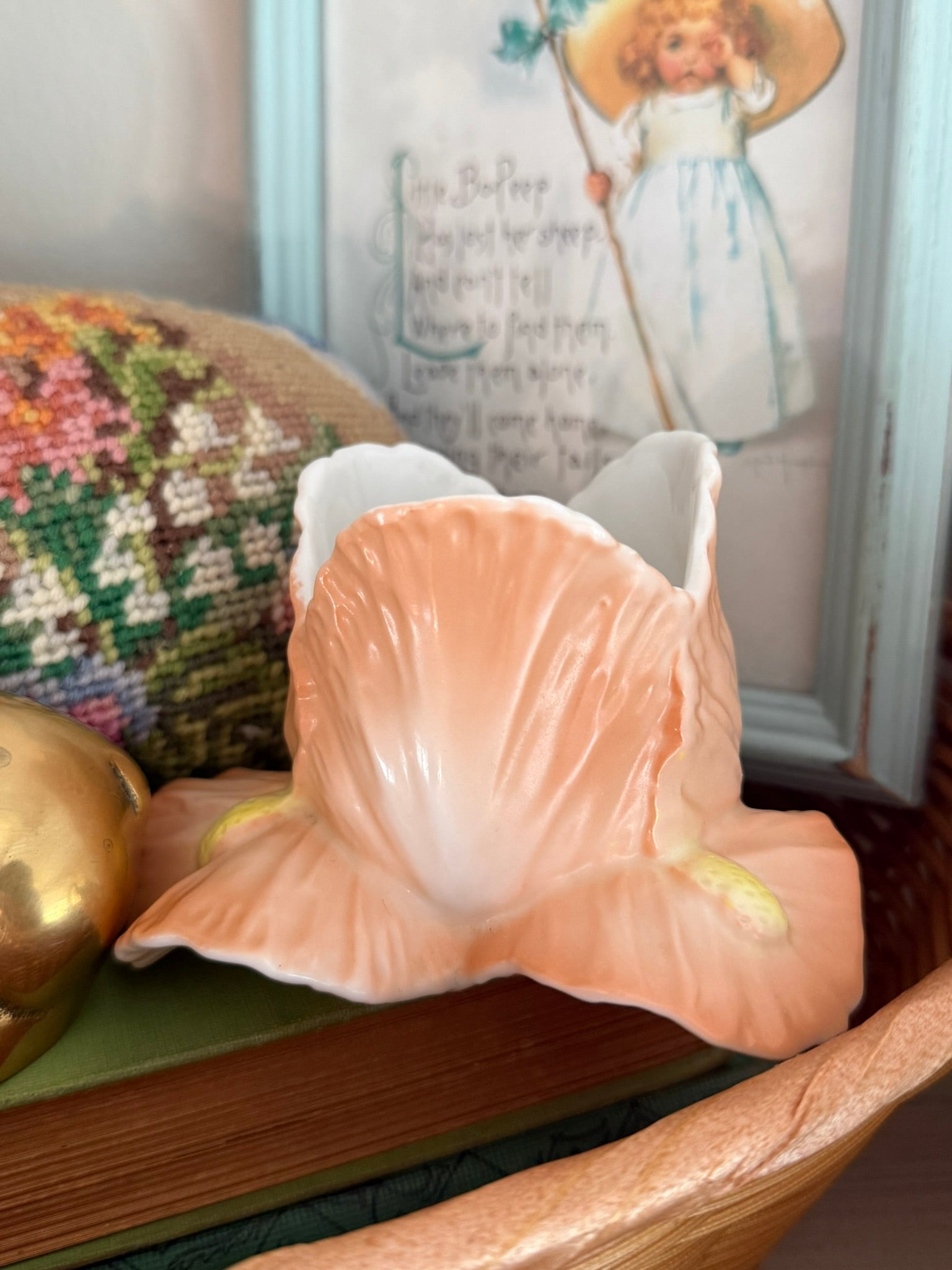 Ceramic Iris Votive Vintage Candle Holder – Peach Floral Decor