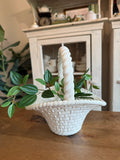 White Ceramic Vintage Basket - Hand-Woven Lattice Planter with Twisted Rope Handle