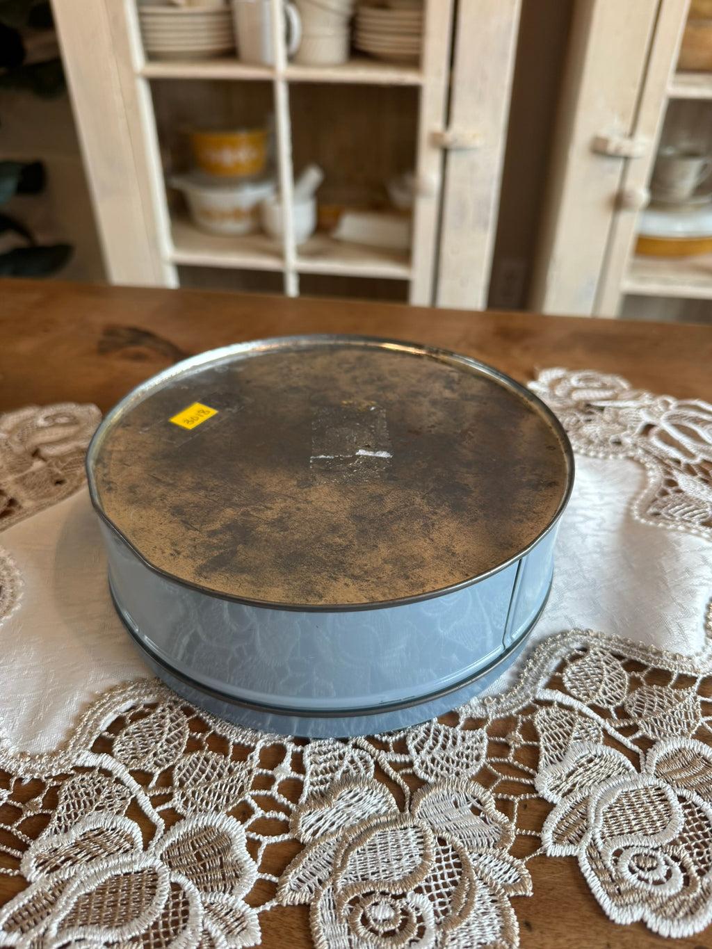 Vintage Wedgwood-Style Round Metal Tin – Pale Blue with Floral Neoclassical Relief