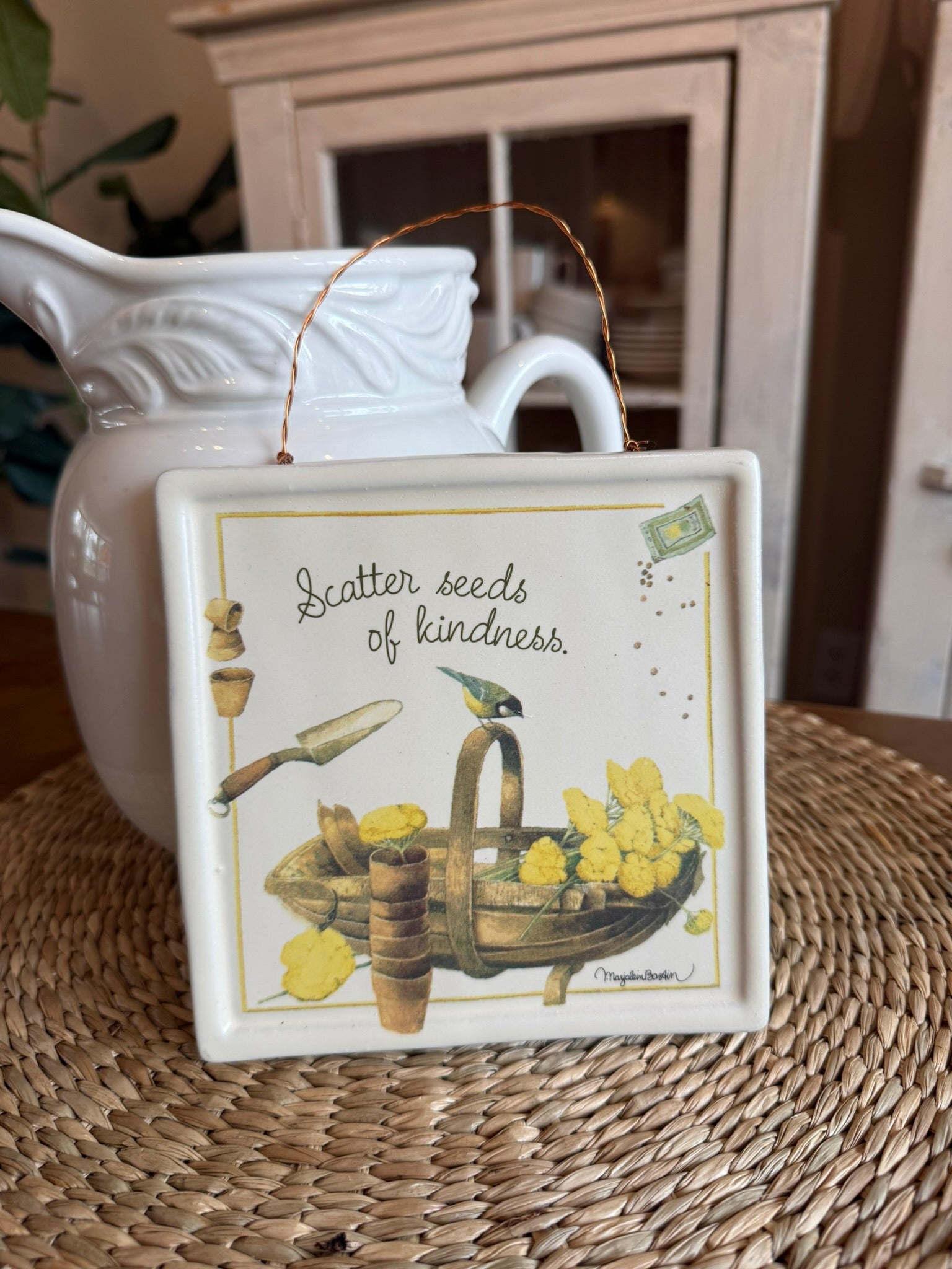 Marjolein Bastin "Scatter Seeds of Kindness" Vintage Ceramic Wall Tile – 6" x 6" Hallmark Nature's Sketchbook