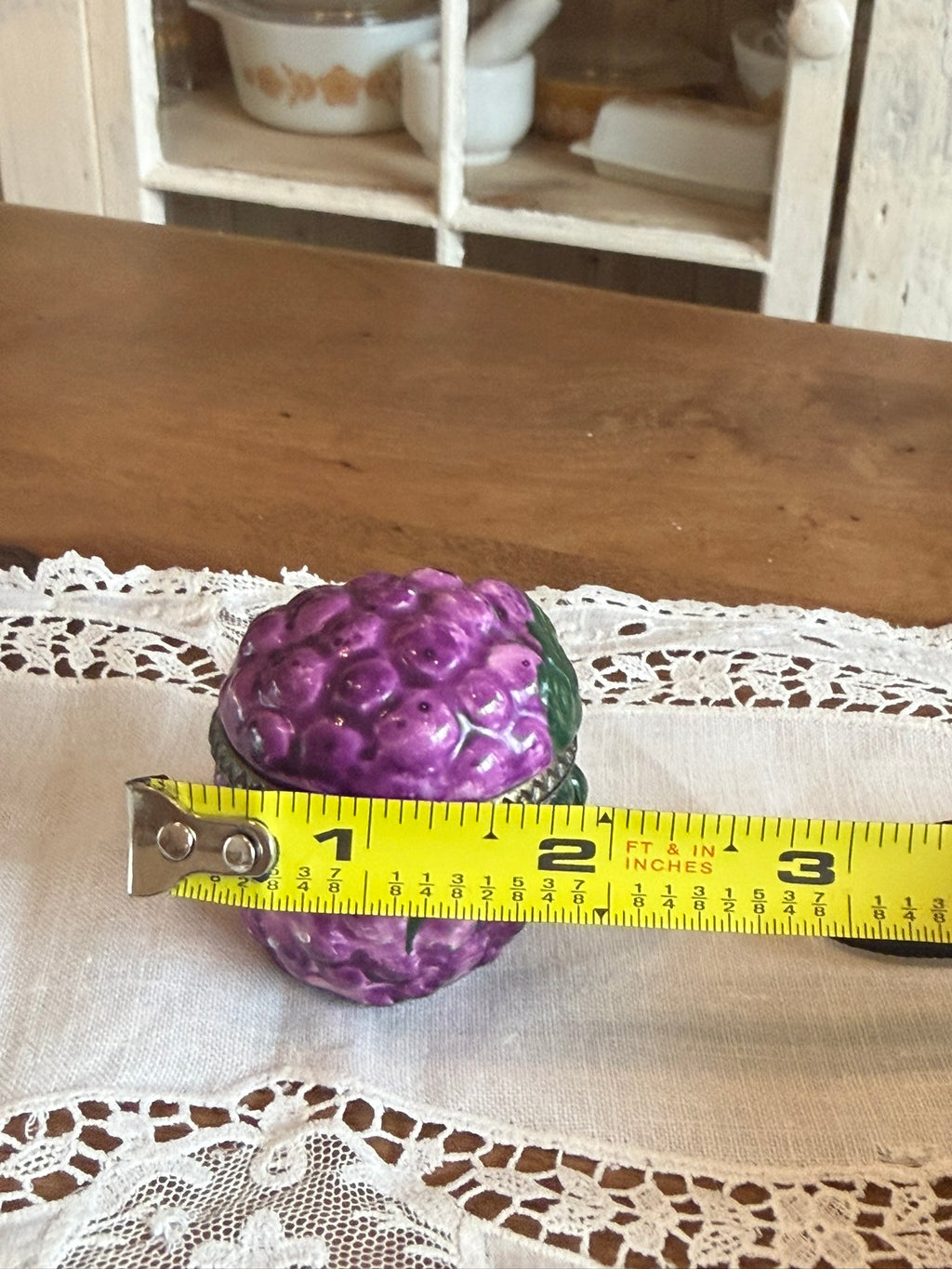 Purple Grape Cluster Hinged Porcelain Trinket Box 1980's - Brass Trim