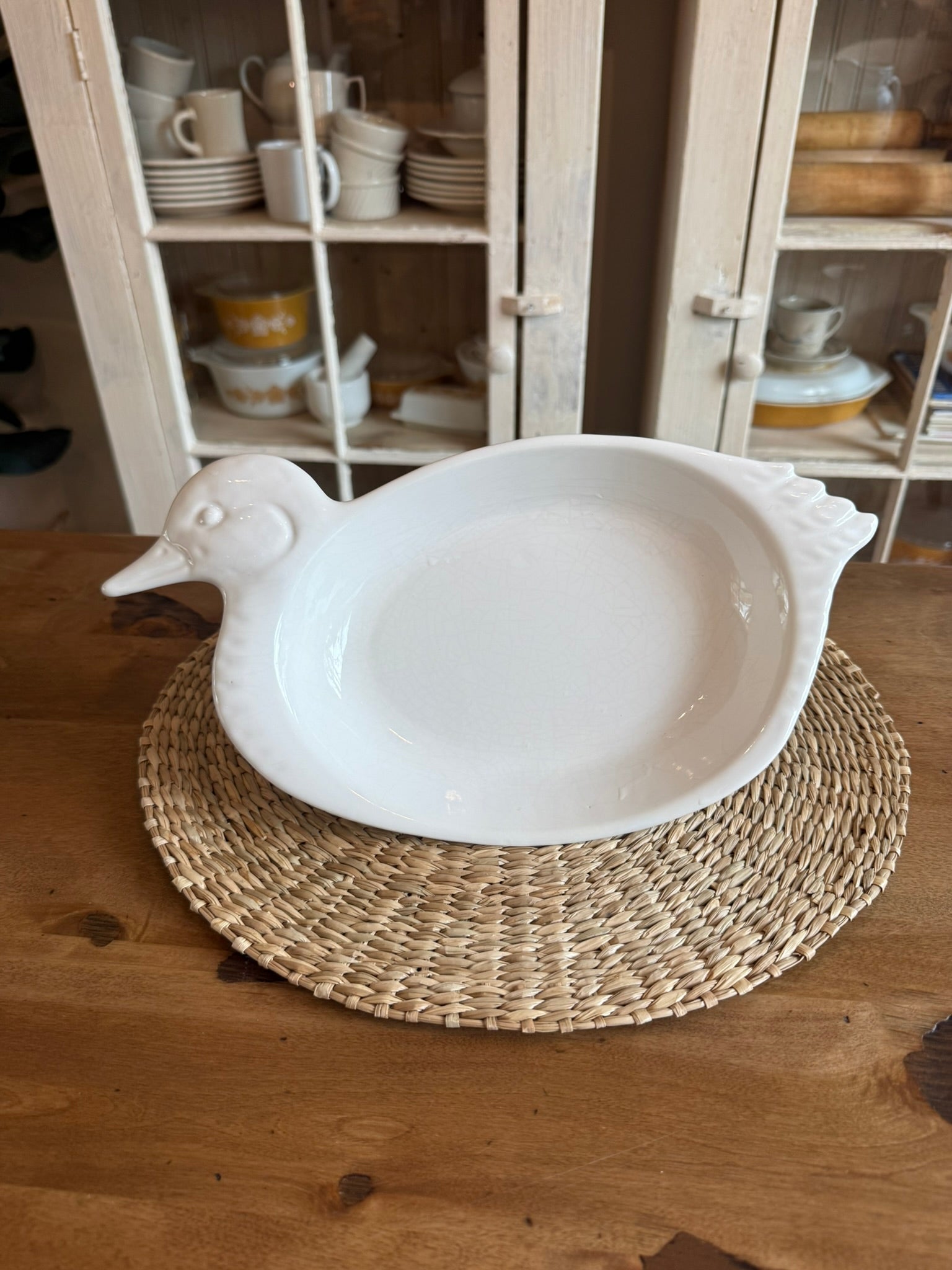 White Ceramic Duck Shaped Vintage Serving Bowl | Farmhouse Cottagecore Platter