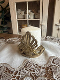 Hollywood Regency Ornate Vintage Brass Pillar Candle Holder – Shell & Scroll Design