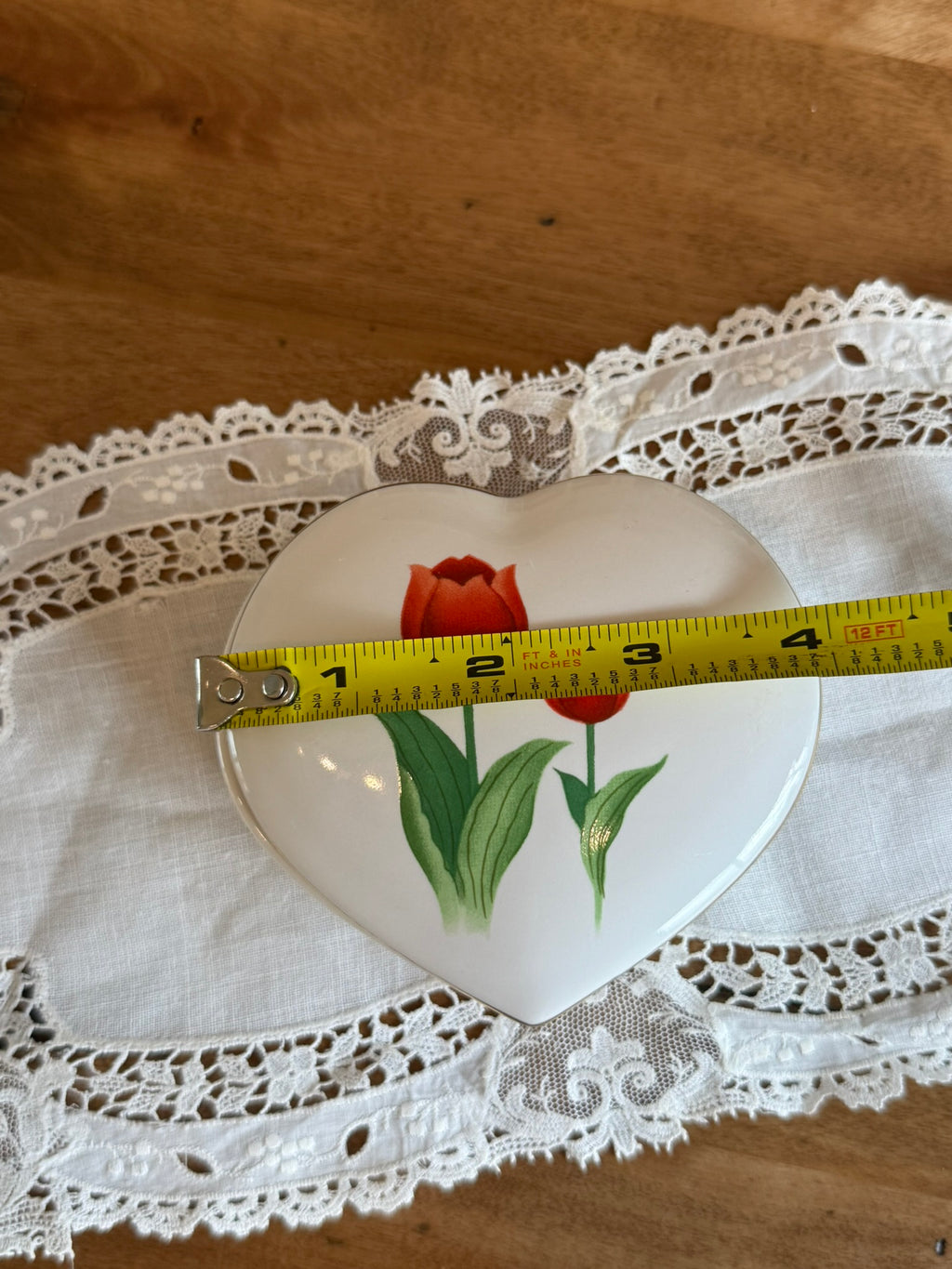 Otagiri Vintage Heart-Shaped Porcelain Tulip Trinket Box