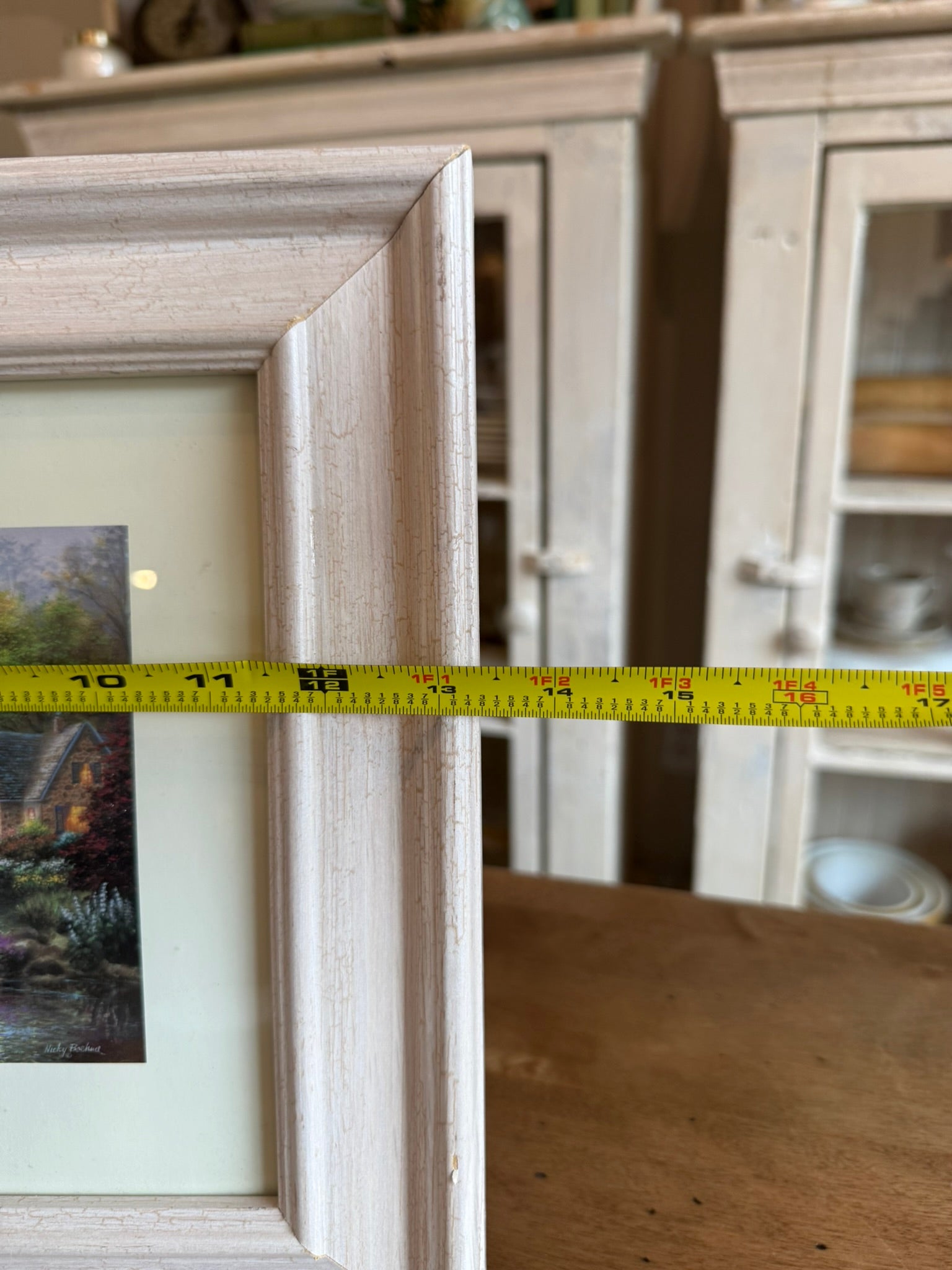 Nicky Boehme "Gazebo Village" Framed Art – Idyllic Cottage Scene, White Wood Frame