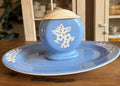 Harker Cameoware Vintage Blue & White Floral Grease Jar with Lid and Matching Platter