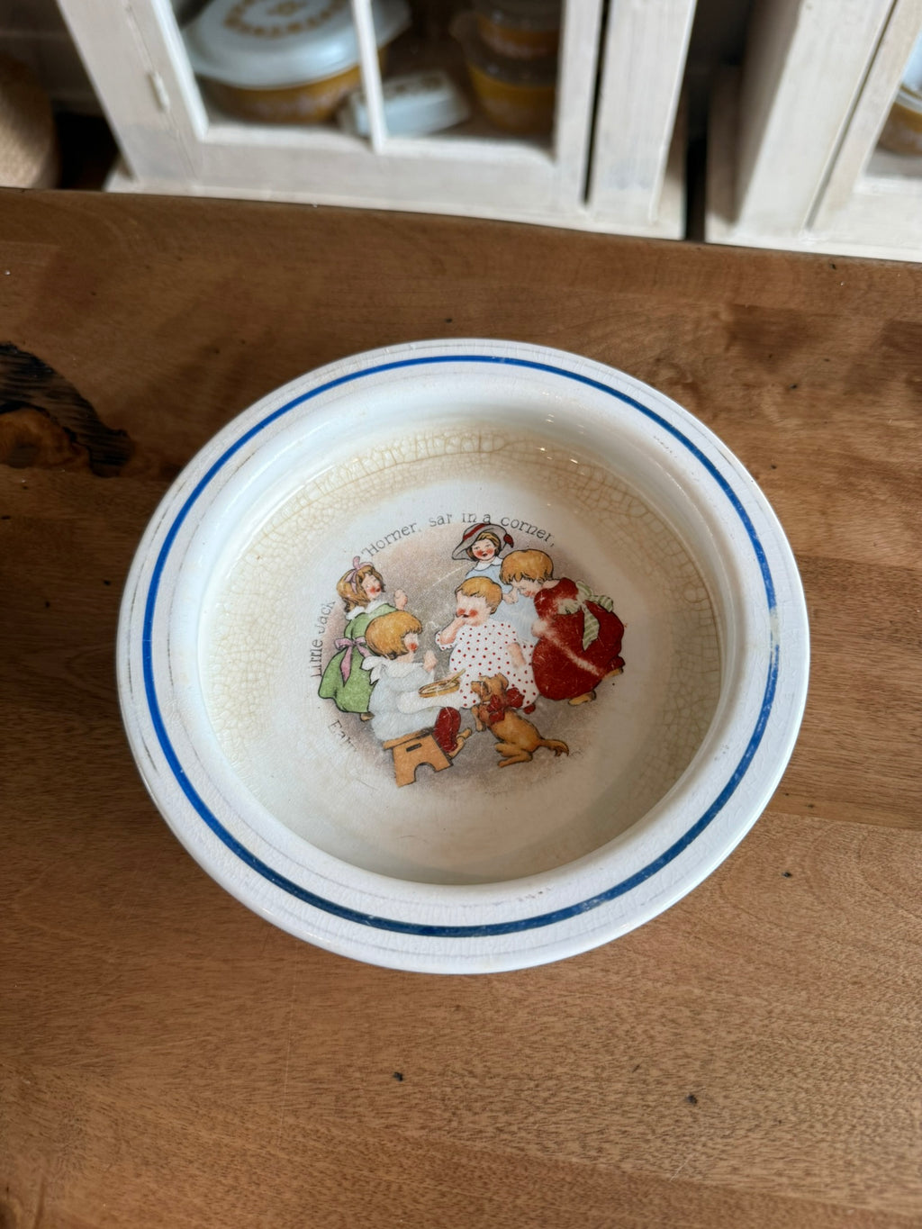 Antique Harker Pottery "Little Jack Horner" Baby Plate – Semi-Porcelain Nursery Rhyme Bowl (c. 1910s)