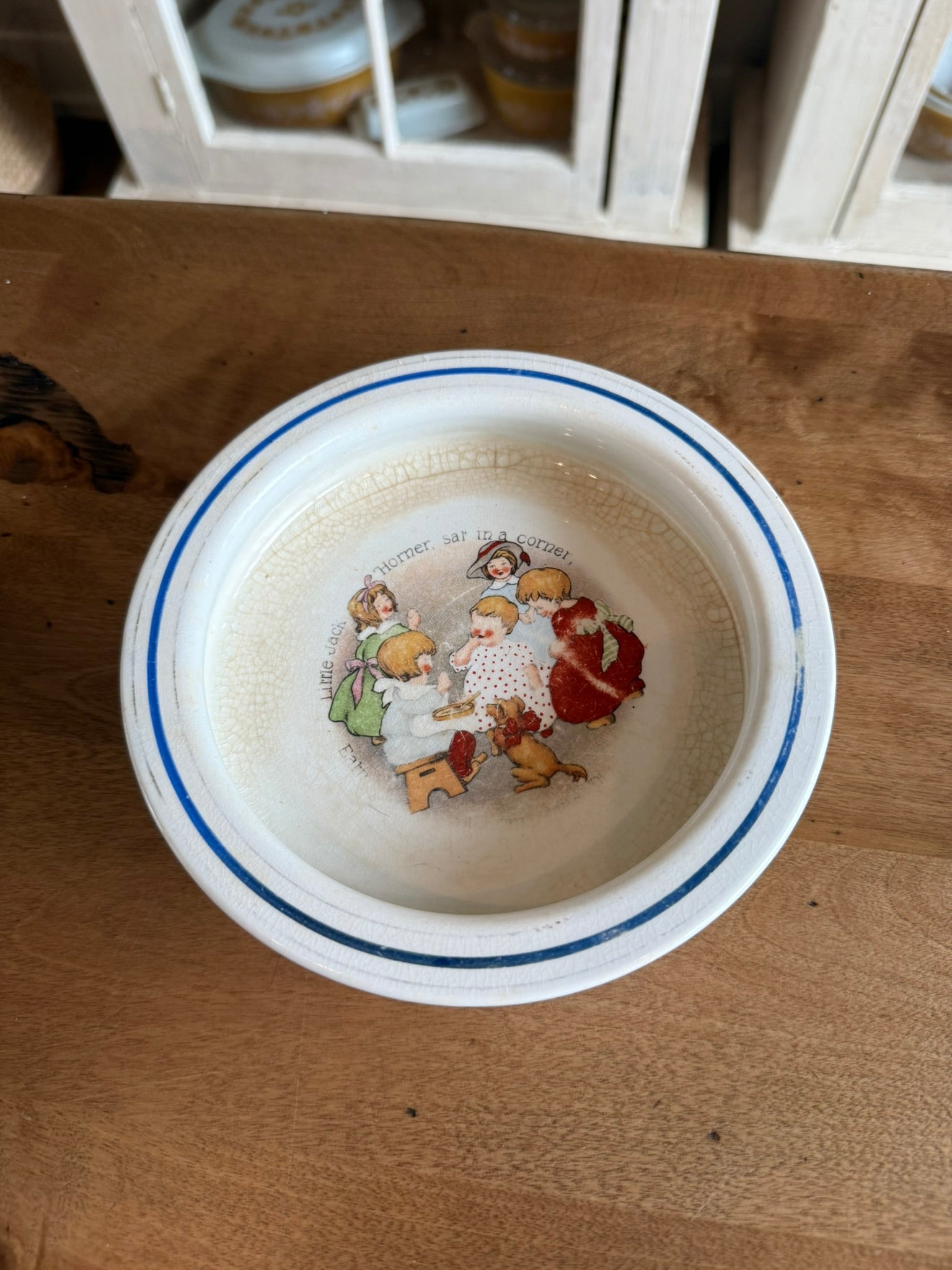 Antique Harker Pottery "Little Jack Horner" Baby Plate – Semi-Porcelain Nursery Rhyme Bowl (c. 1910s)