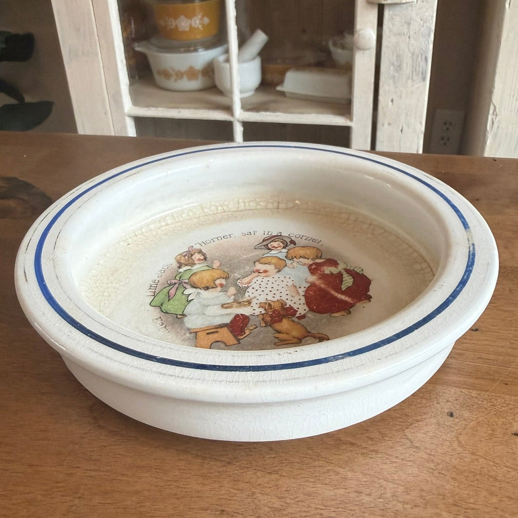 Antique Harker Pottery "Little Jack Horner" Baby Plate – Semi-Porcelain Nursery Rhyme Bowl (c. 1910s)