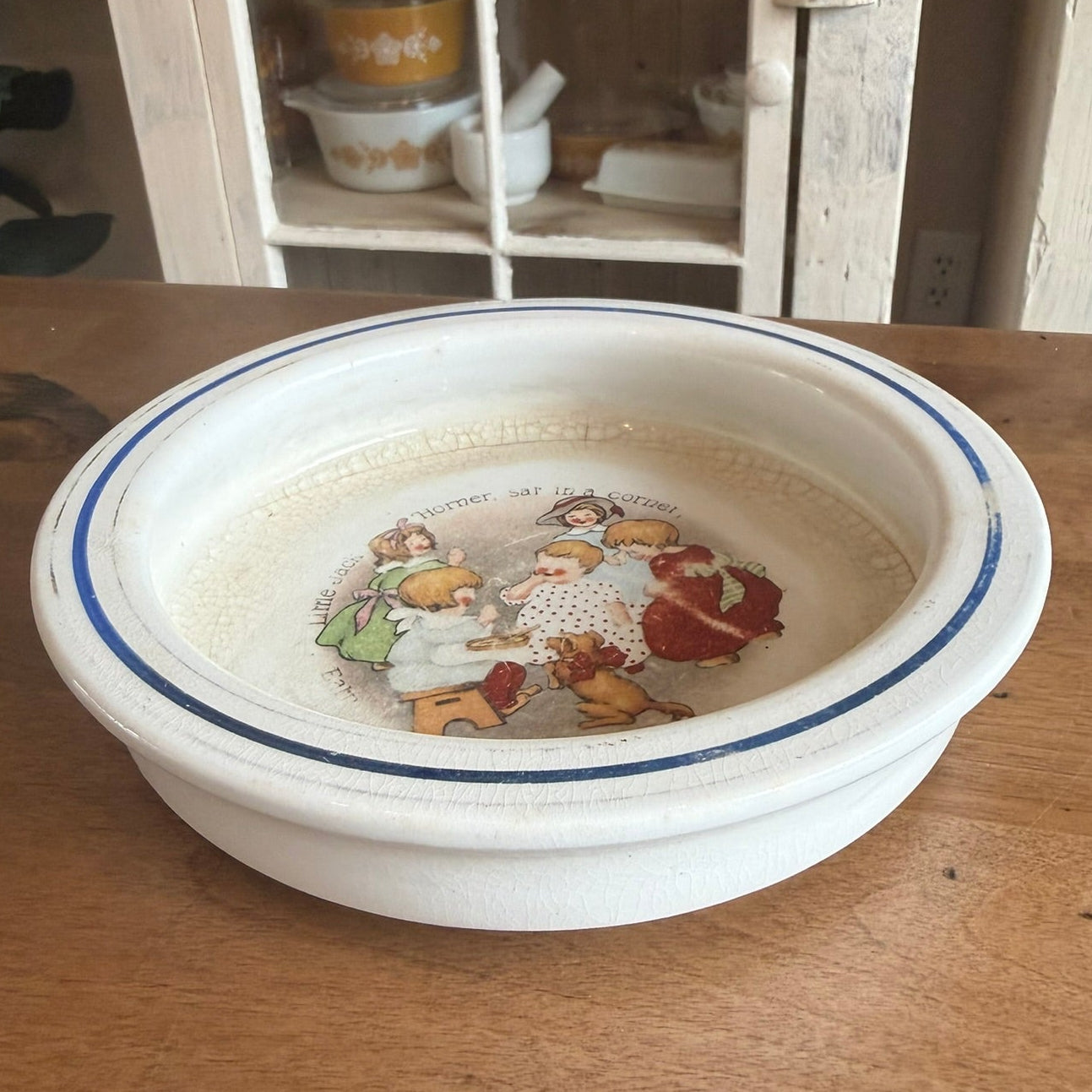 Antique Harker Pottery "Little Jack Horner" Baby Plate – Semi-Porcelain Nursery Rhyme Bowl (c. 1910s)