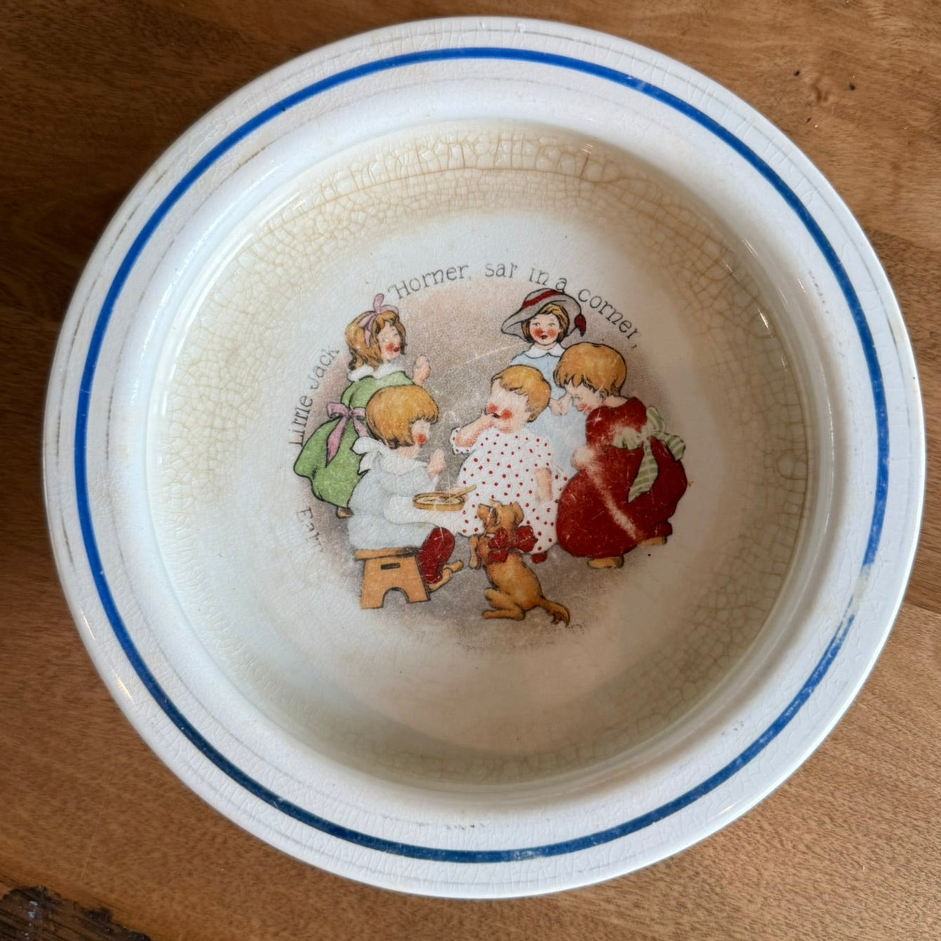 Antique Harker Pottery "Little Jack Horner" Baby Plate – Semi-Porcelain Nursery Rhyme Bowl (c. 1910s)
