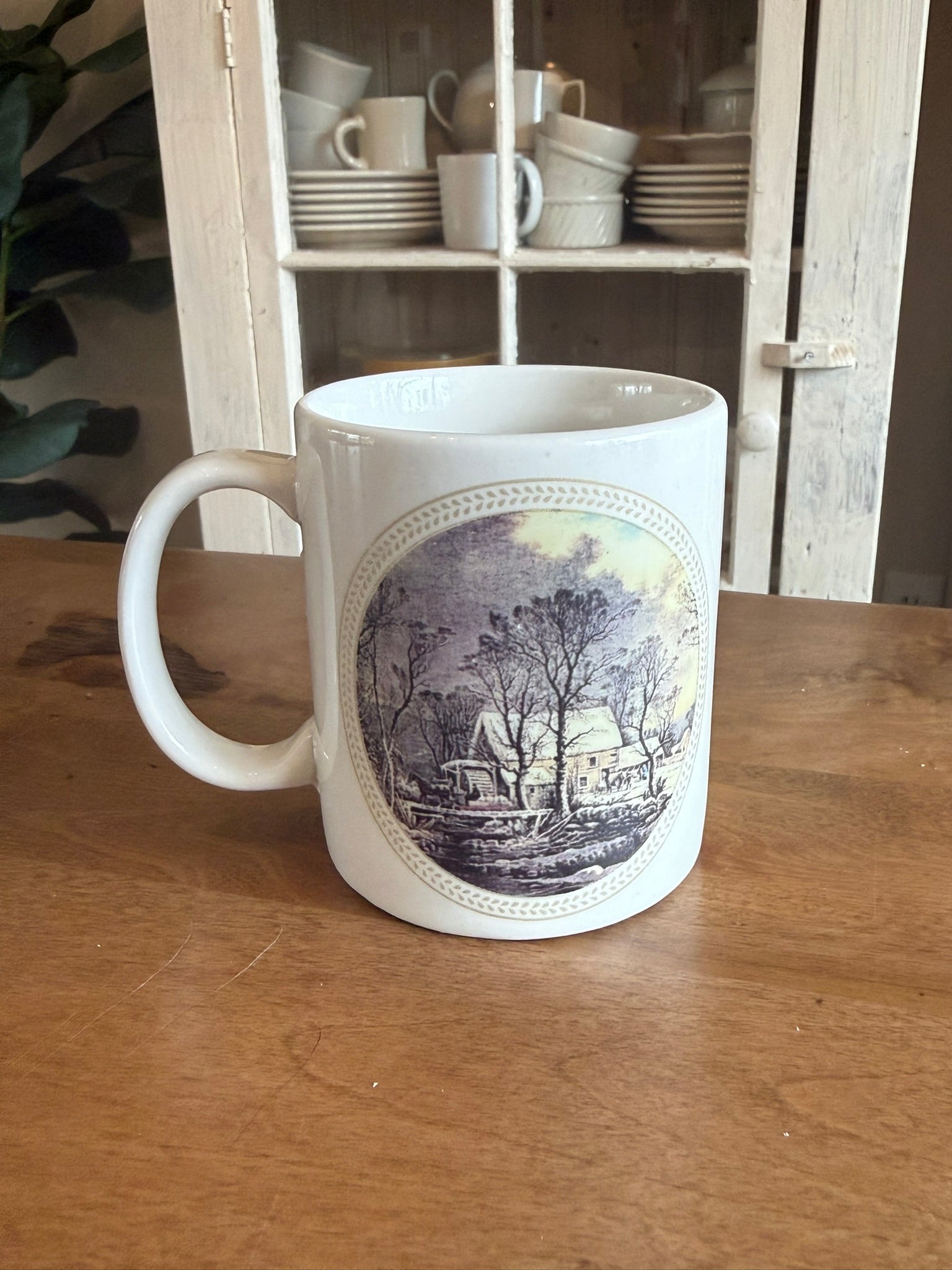 Royal China Currier & Ives Mug – "The Old Grist Mill" Blue Transferware - Vintage