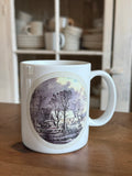 Royal China Currier & Ives Mug – "The Old Grist Mill" Blue Transferware - Vintage