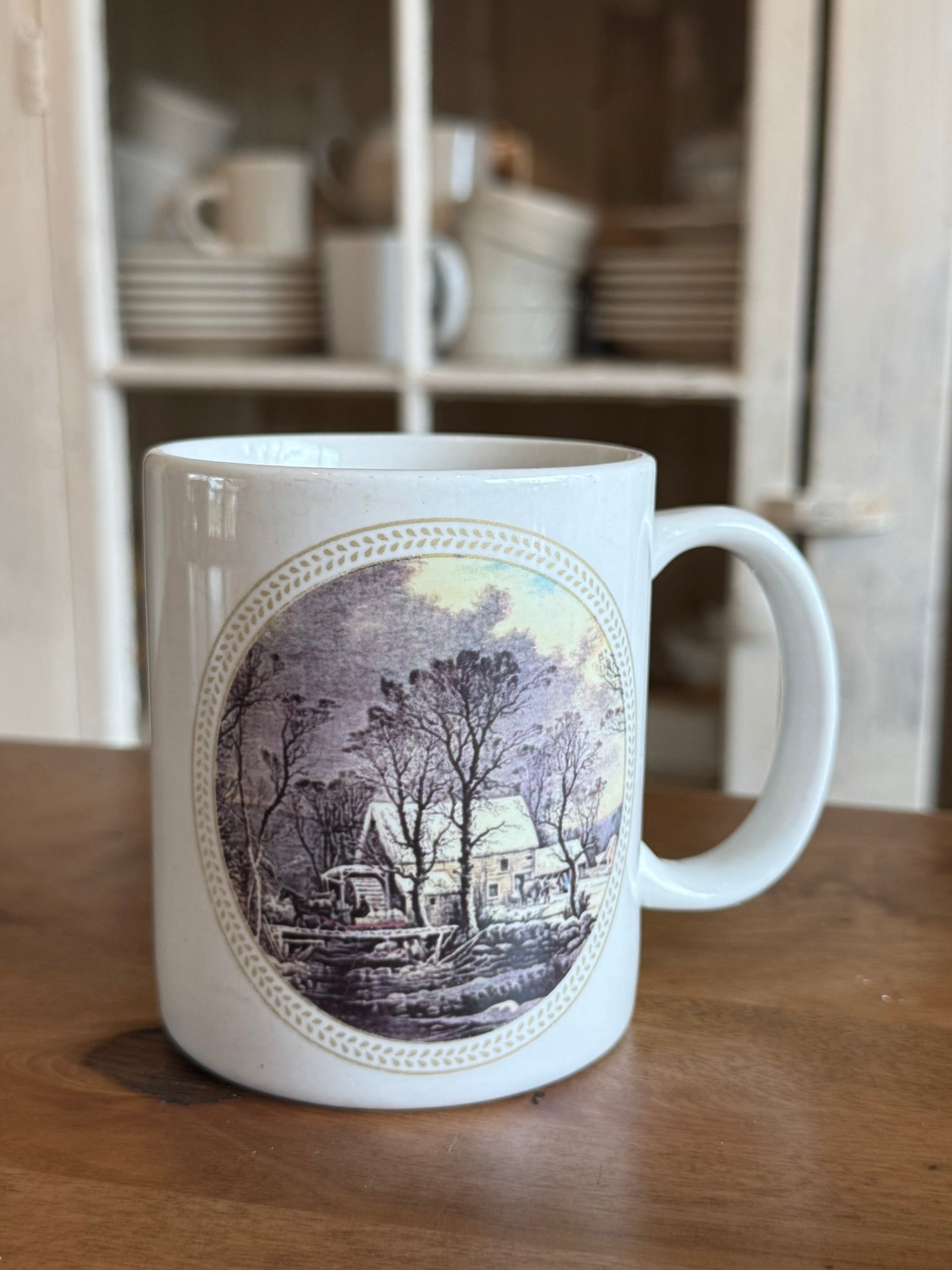 Royal China Currier & Ives Mug – "The Old Grist Mill" Blue Transferware - Vintage
