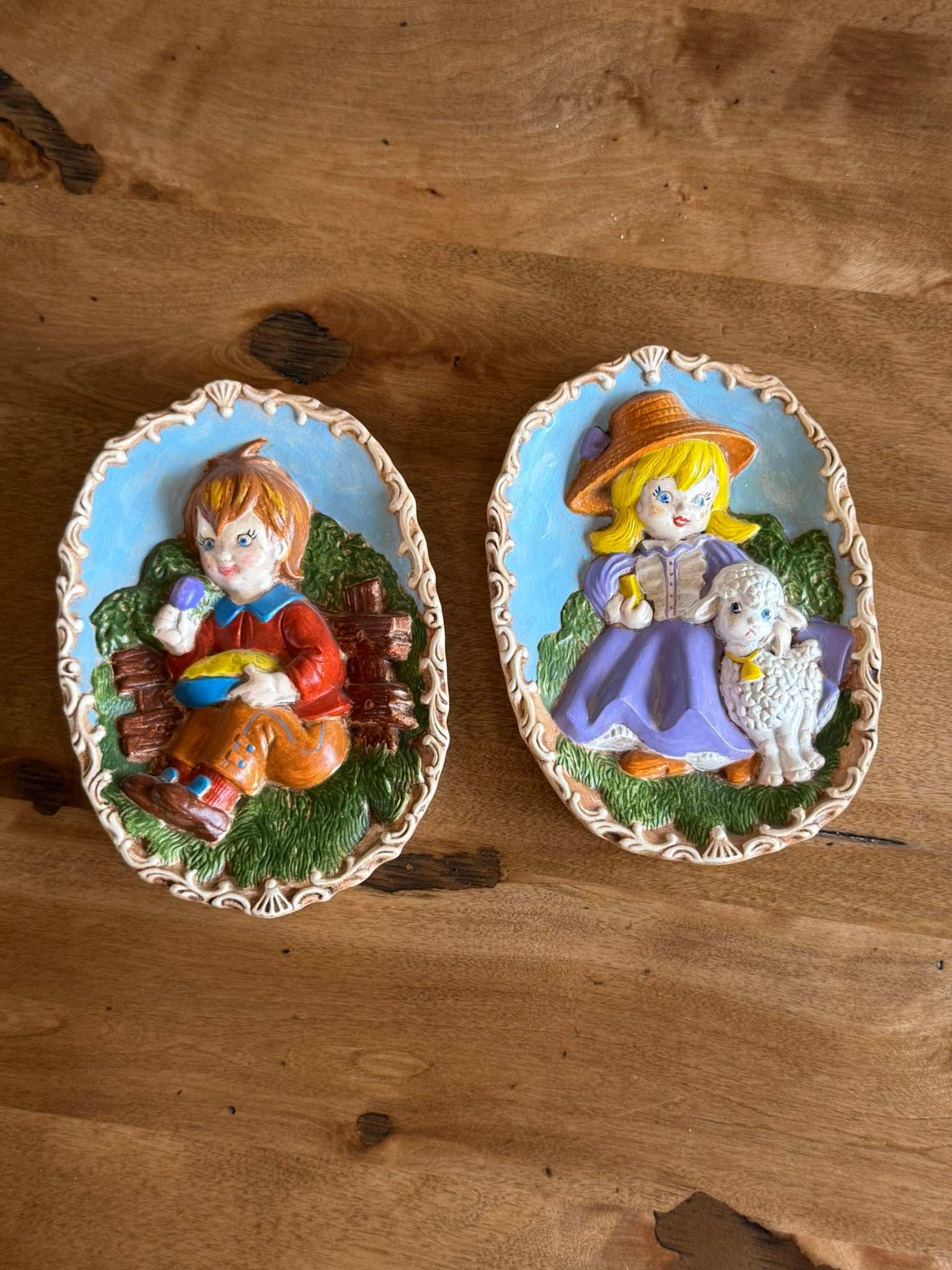 Miller Studio 3D Chalkware Vintage Wall Plaques - Little Bo Peep & Little Jack Horner (Set of 2)
