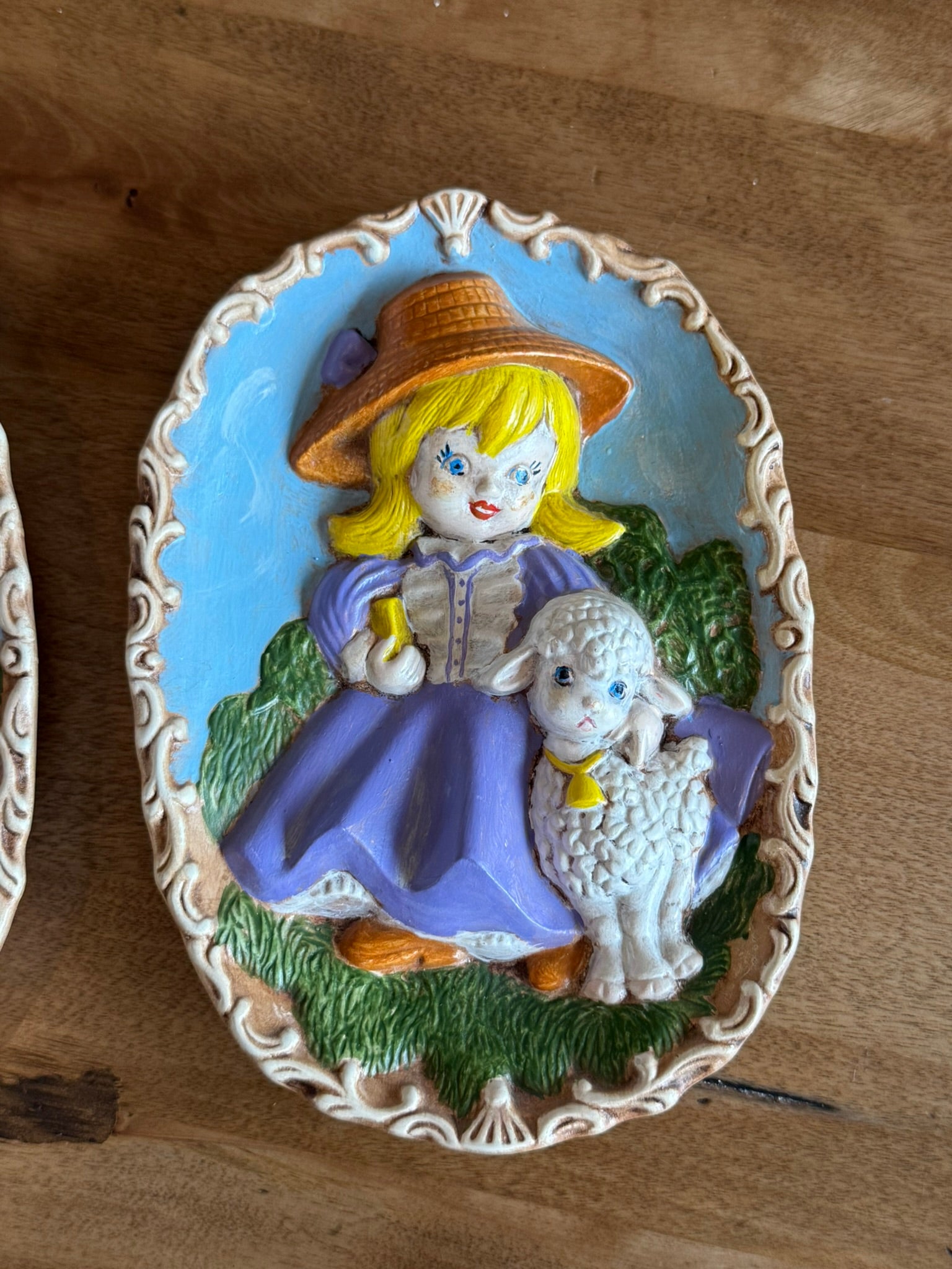 Miller Studio 3D Chalkware Vintage Wall Plaques - Little Bo Peep & Little Jack Horner (Set of 2)