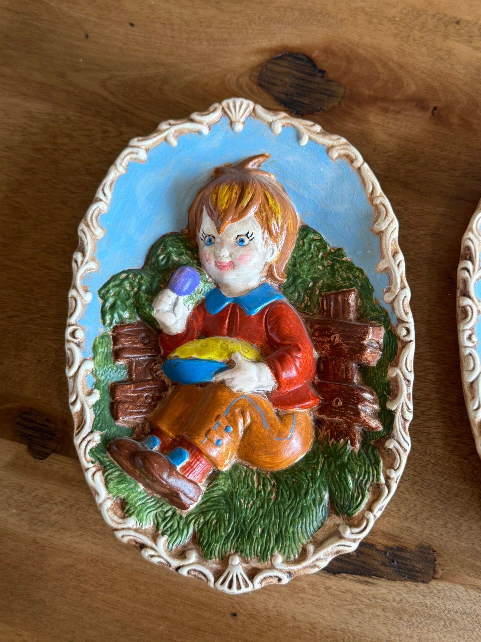 Miller Studio 3D Chalkware Vintage Wall Plaques - Little Bo Peep & Little Jack Horner (Set of 2)