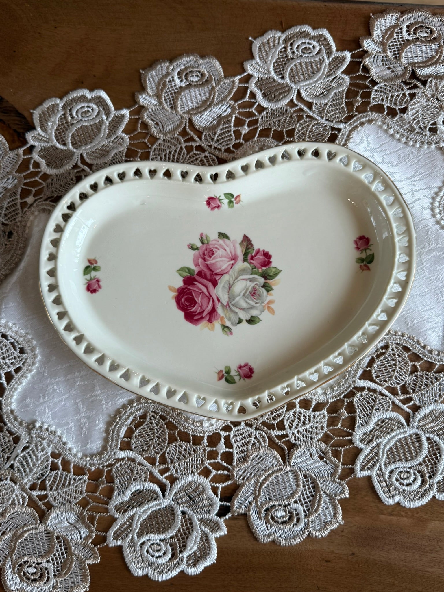 Porcelain Miniature Vintage Tea Set and Serving Tray - Floral with Gold Trim