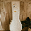 White Quilted Texture Goose Spoon Rest with Blue Bow – Vintage Farmhouse Ceramic