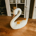 Signed Fenton Cameo Vintage Satin Glass Swan – Hand-Painted Orange Daisies