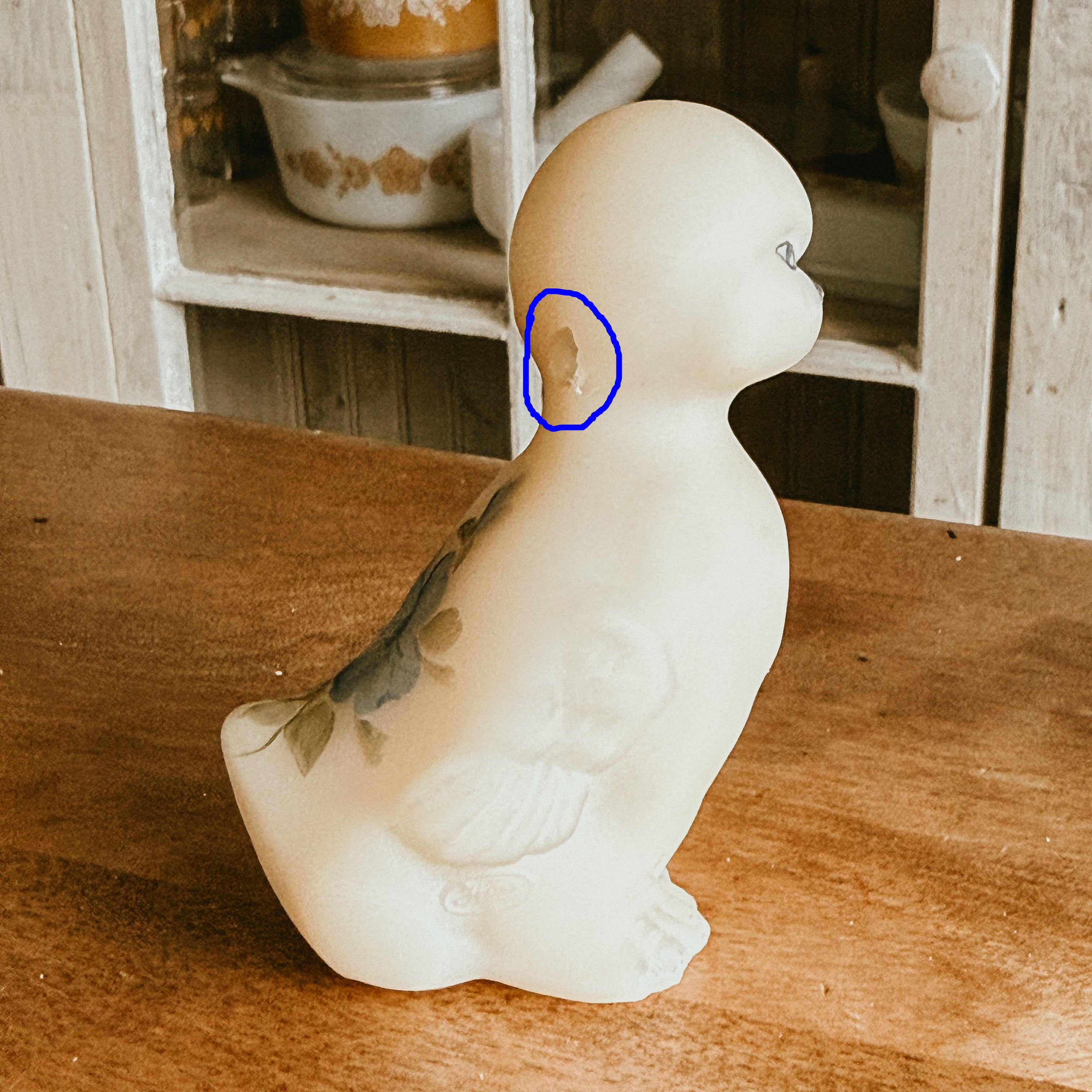 Fenton Cameo Satin Duck Figurine with Blue Flowers – Collectible Art Glass