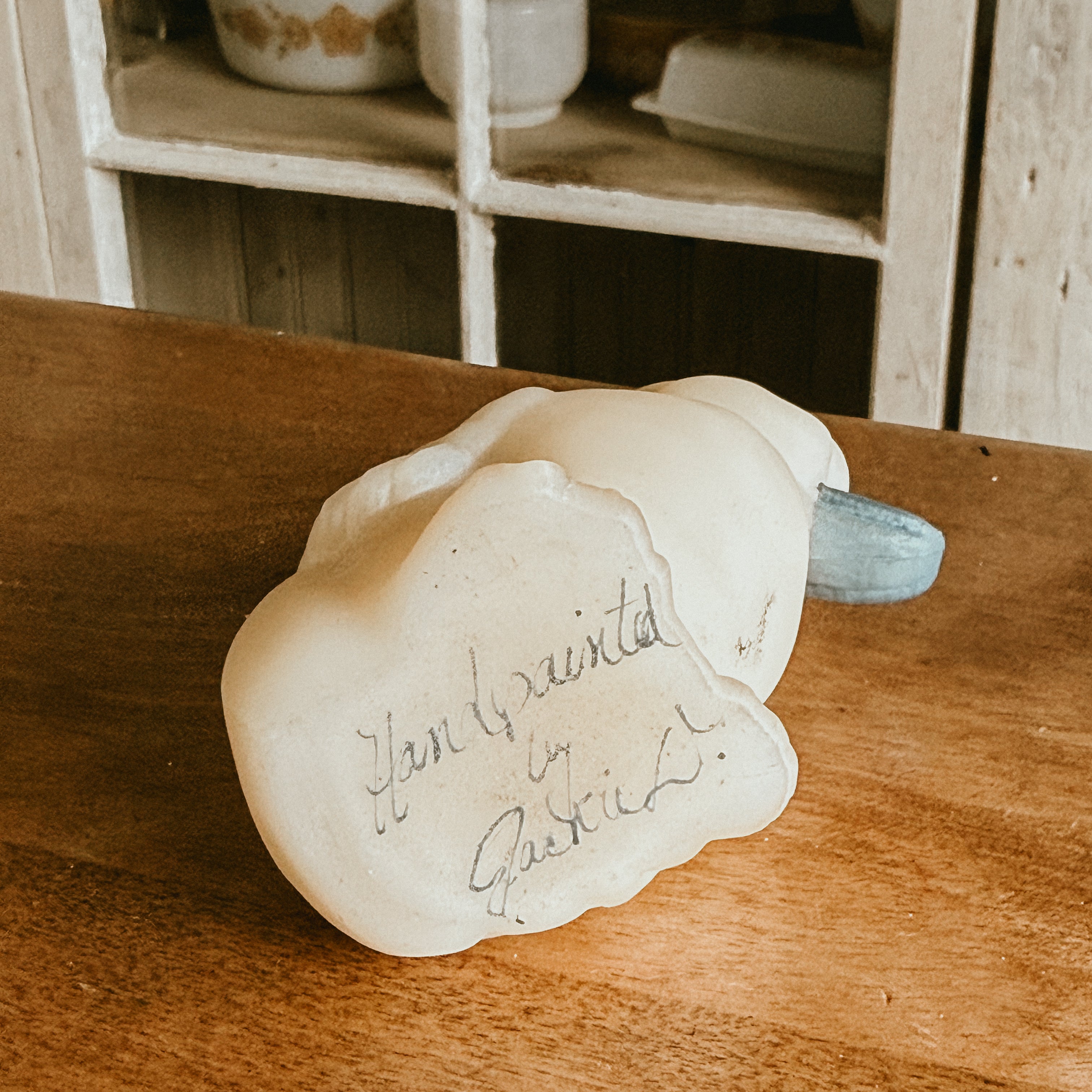 Fenton Cameo Satin Duck Figurine with Blue Flowers – Collectible Art Glass