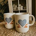 Jay Imports Vintage "Blue Heart" Stoneware Mugs - Set of 2 - Farmhouse Spongeware with Rust Accents