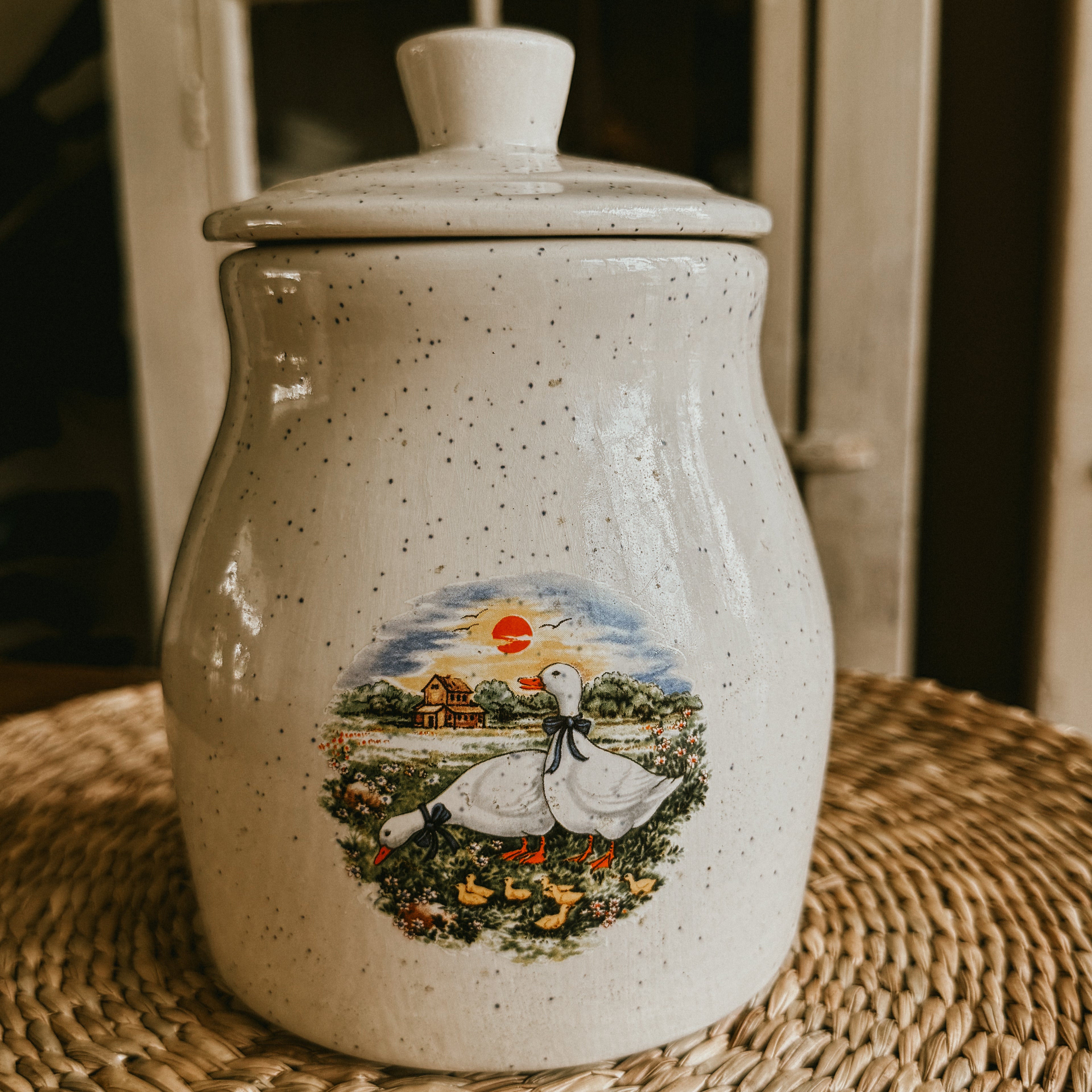 Speckled Stoneware Goose Canister – Vintage 1980s Country Farmhouse Decor – AS IS