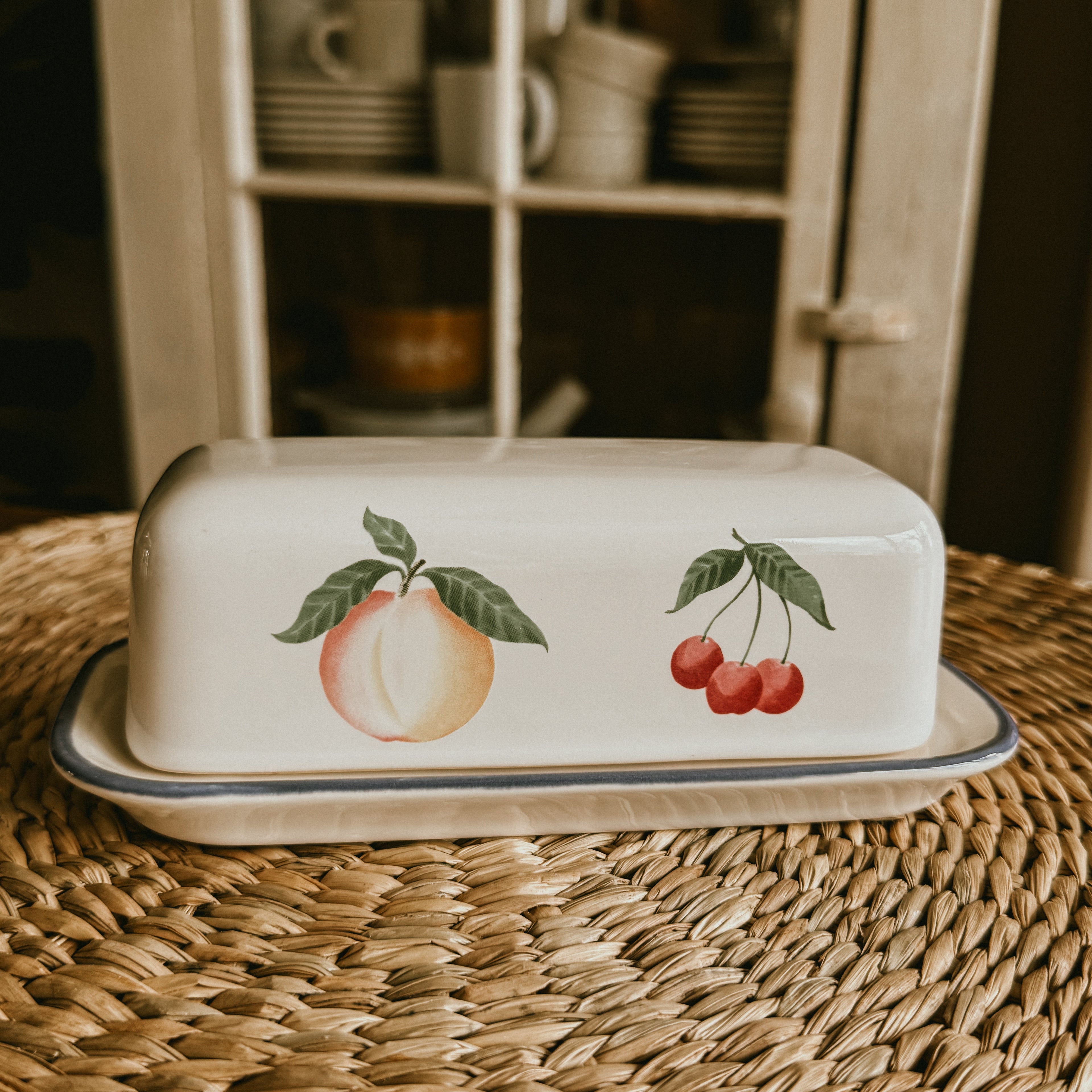 Pfaltzgraff Hopscotch Fruit Vintage Butter Dish with Lid – Made in USA Stoneware