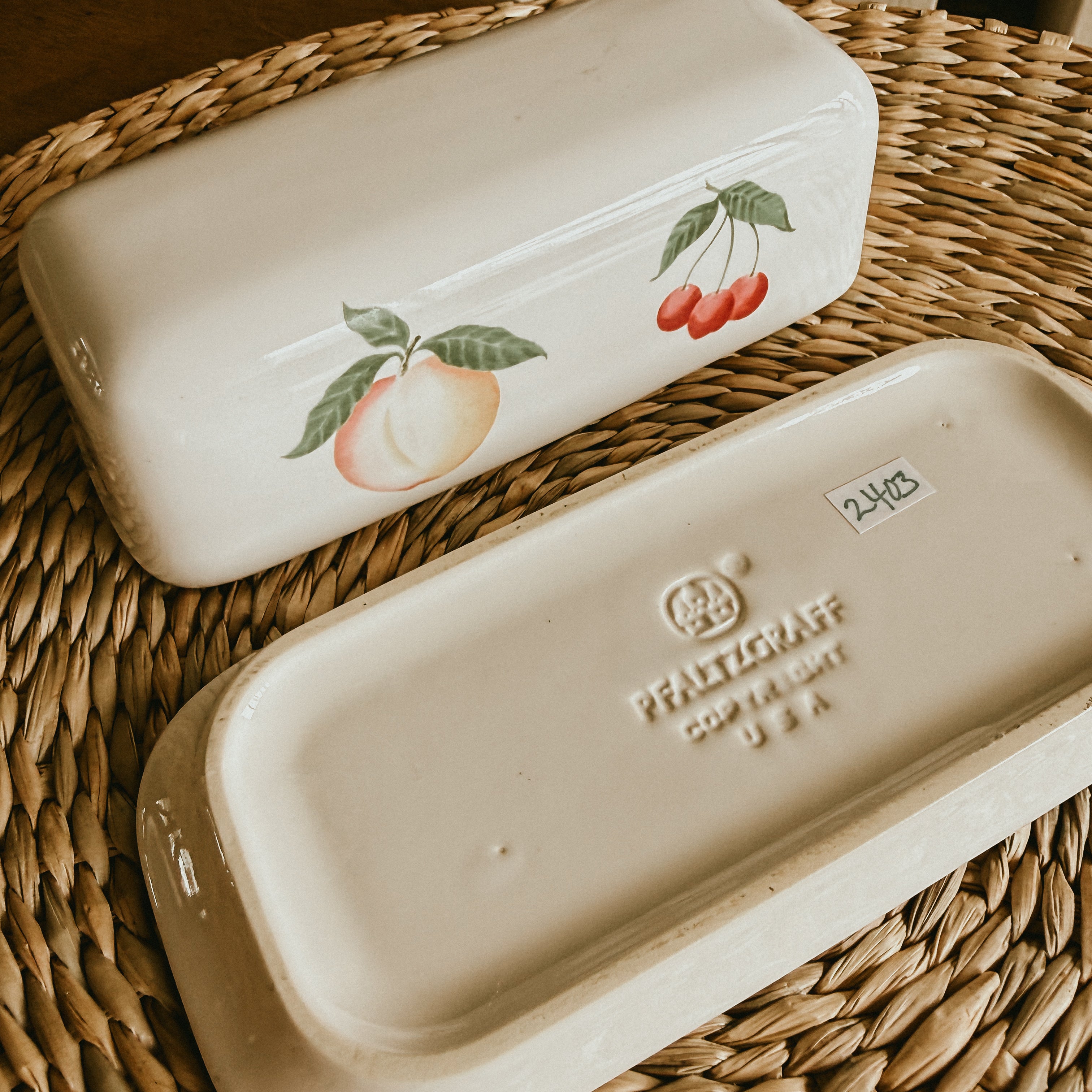 Pfaltzgraff Hopscotch Fruit Vintage Butter Dish with Lid – Made in USA Stoneware
