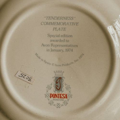 Avon "Tenderness" Special Edition 1974 Vintage Award Plate - Pontesa Ironstone Spain - Collectible Motherhood Decor