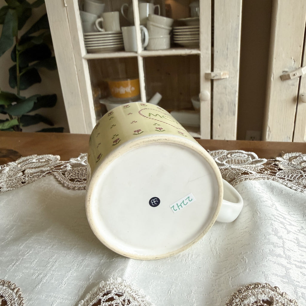 MOM Cross-Stitch Style Floral Mug - Vintage