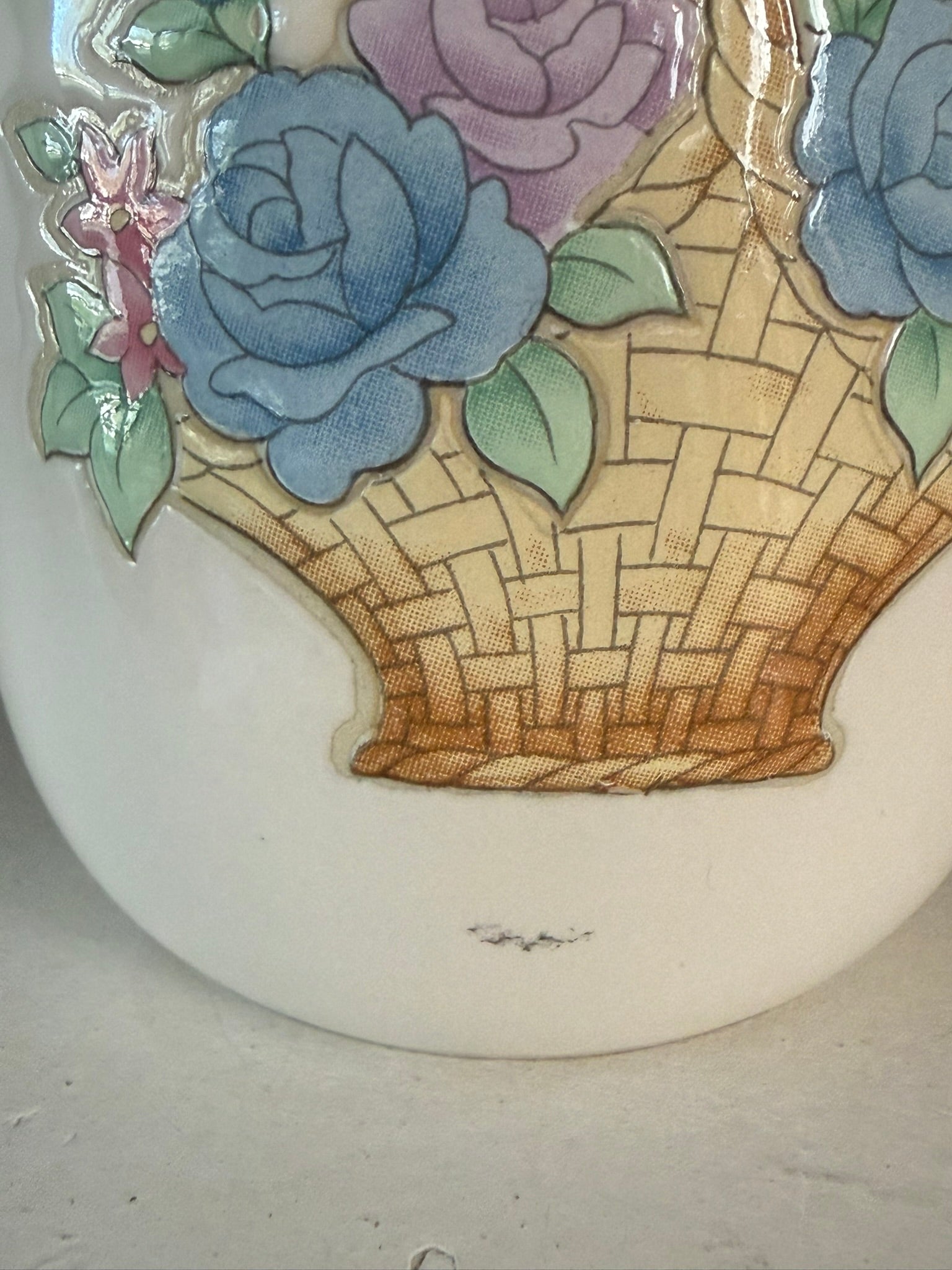 Otagiri Style Embossed Vintage Floral Basket Coffee Mug - Pastel Country Cottagecore