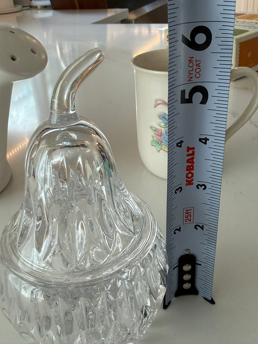 Cut Crystal Pear Trinket Jar | 6" Lead Crystal Vintage Candy Dish or Jam Jar with Lid