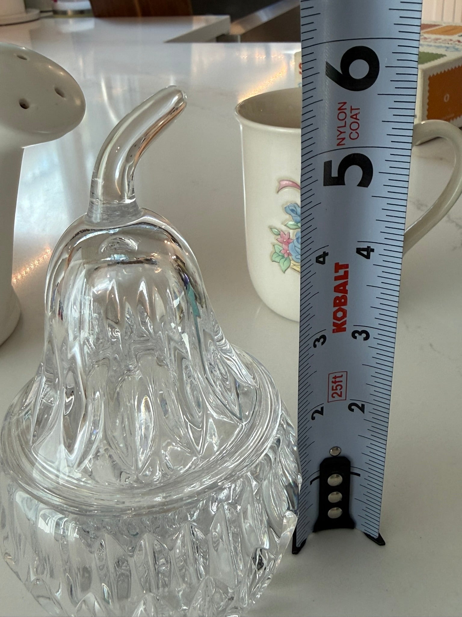 Cut Crystal Pear Trinket Jar | 6" Lead Crystal Vintage Candy Dish or Jam Jar with Lid