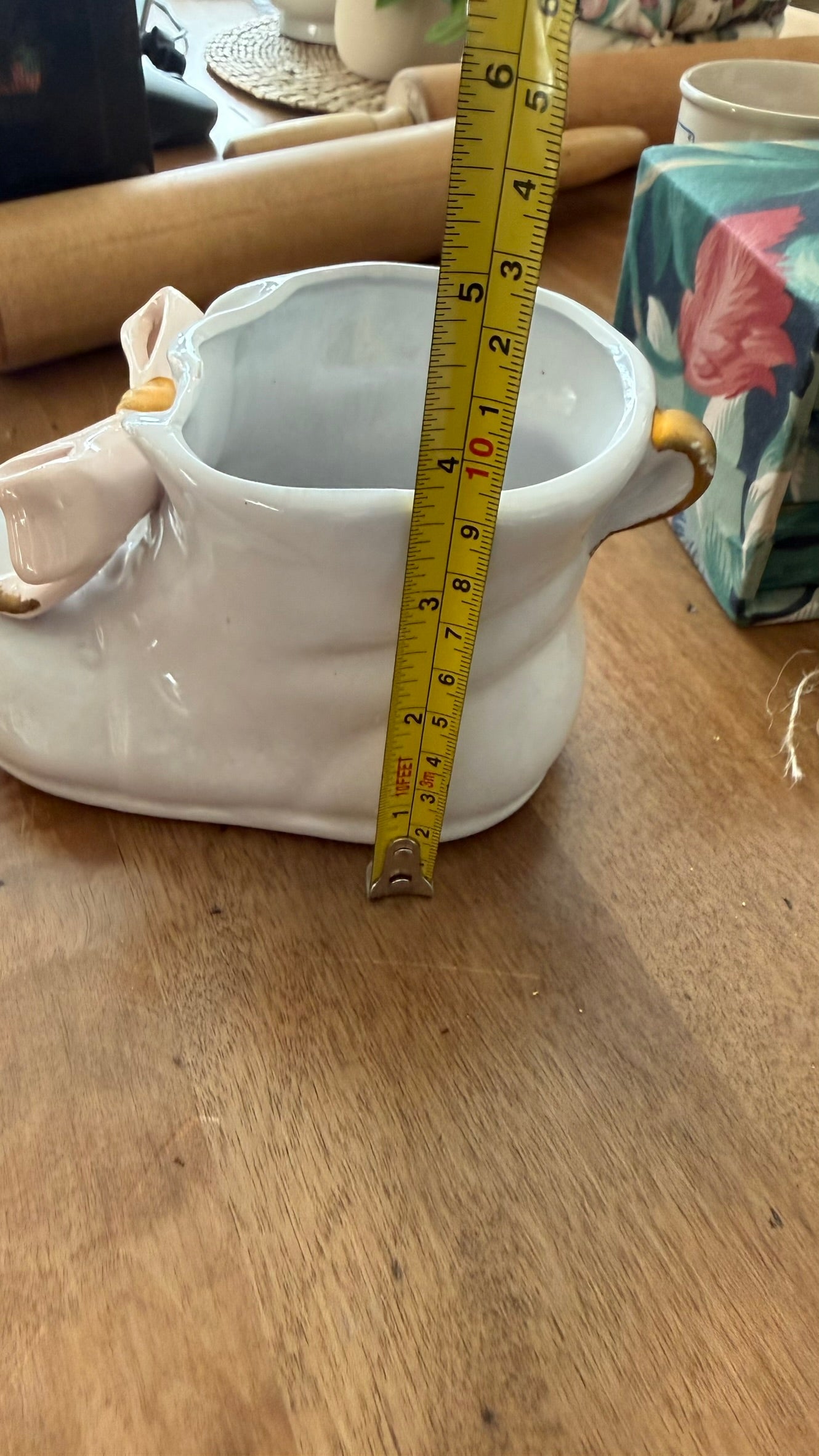 Napcoware Ceramic Baby Shoe Vintage Planter - Mid-Century Pink Bow Nursery Decor
