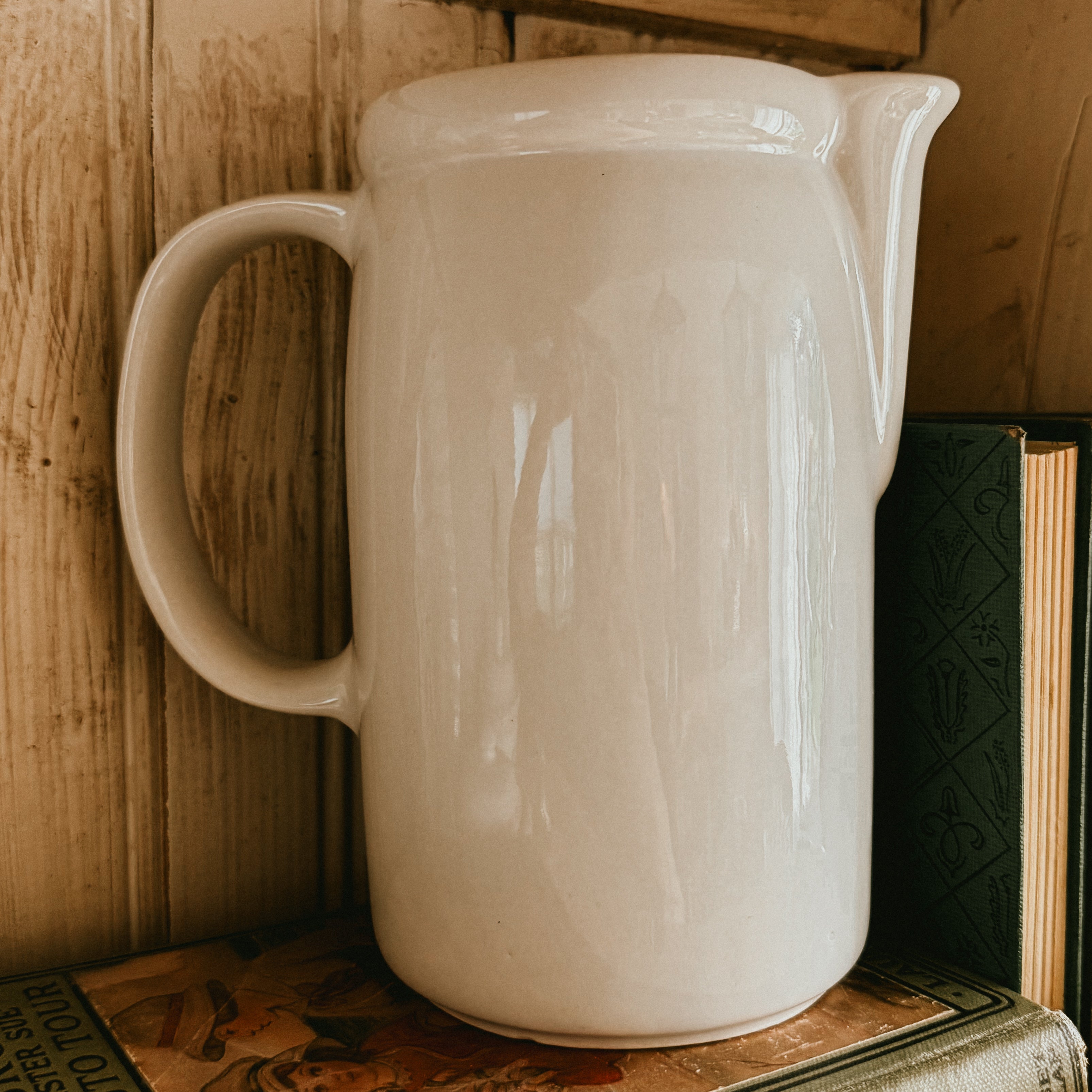 Vintage McCoy Pottery white ceramic pitcher model 1429 styled as a farmhouse vase