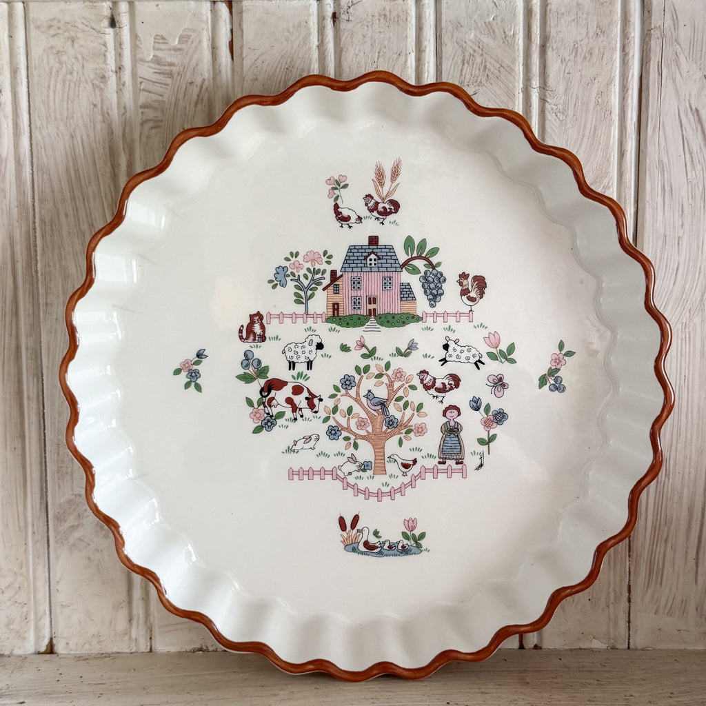 Jamestown China "Country Home" 10-Inch Scalloped Quiche & Pie Baking Dish