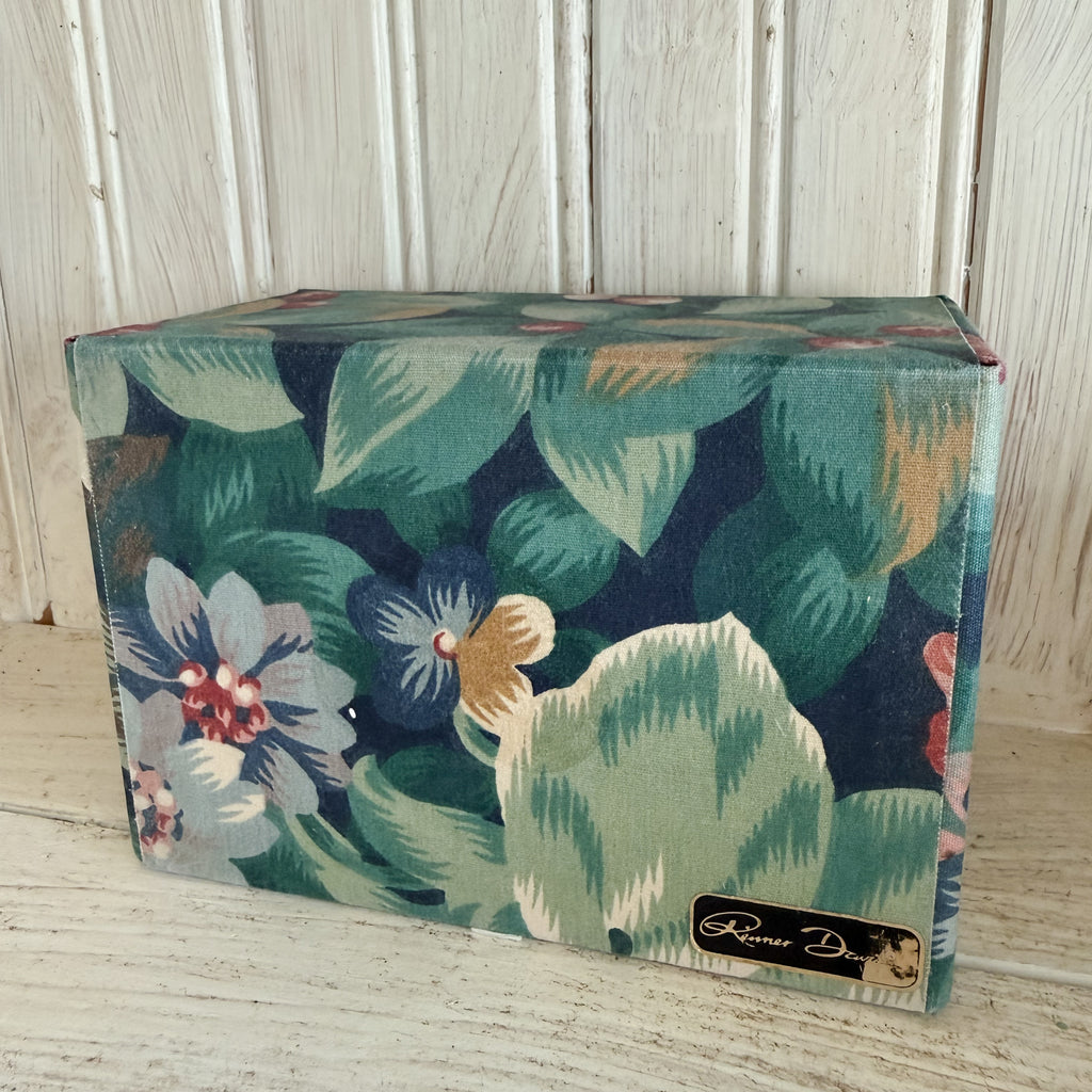 Fabric Covered 3-Drawer Vintage Jewelry Box – Green Tropical Floral Desk Organizer