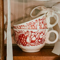 Libbey Red Vintage Transferware Teacups – Set of 4 Fruit & Berries Coffee/Tea Cups