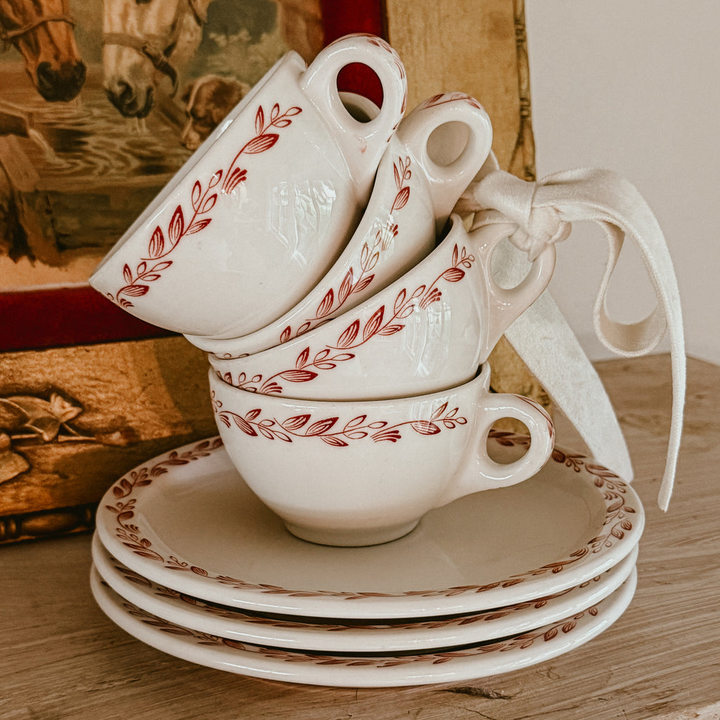 1963 Syracuse China Red Roxbury Restaurant Ware Coffee Cups & Saucers – 8-Piece Set