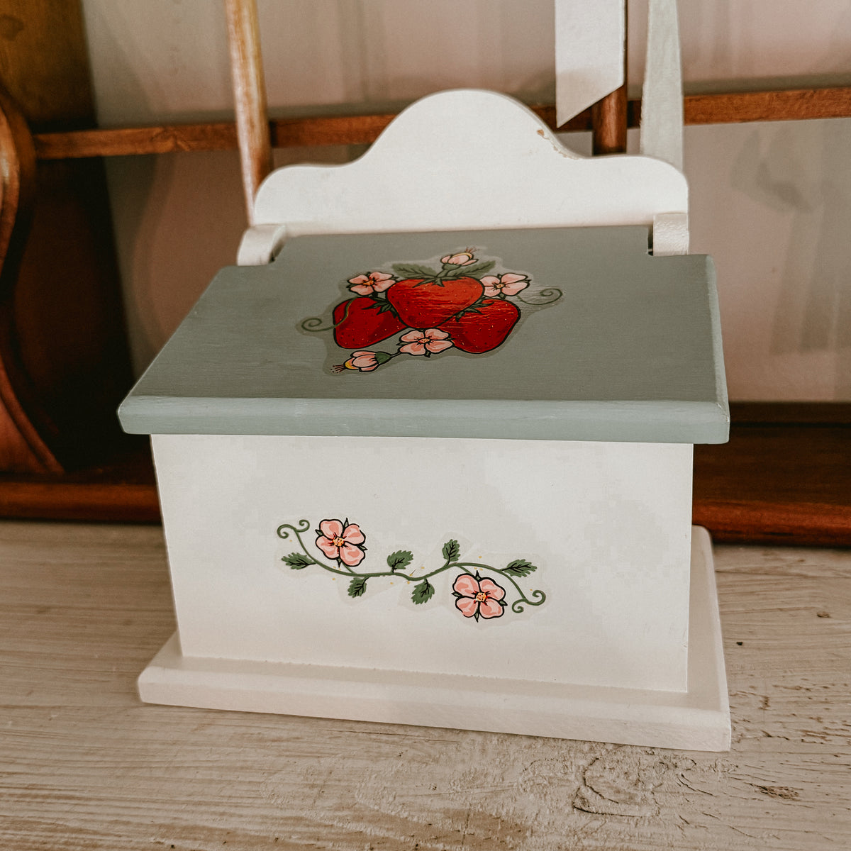 Slant Lid Cottagecore Strawberry Vintage Recipe Box
