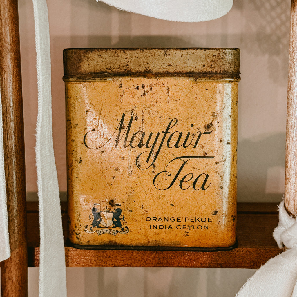 Mayfair Tea Tin – 1930s Orange Pekoe India Ceylon Metal Canister