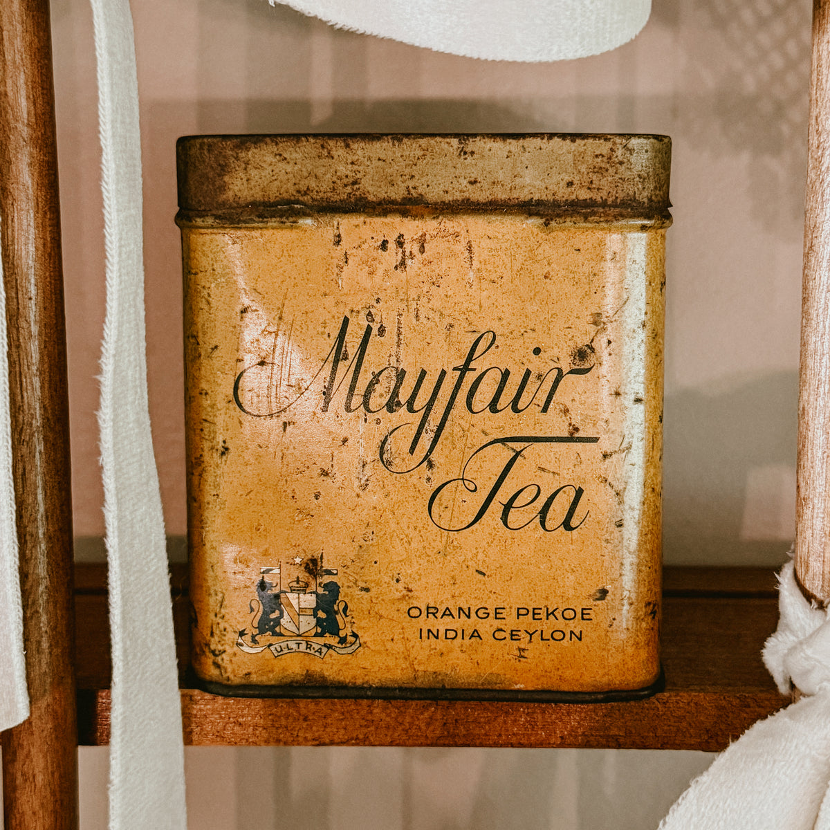 Mayfair Tea Tin – 1930s Orange Pekoe India Ceylon Metal Canister
