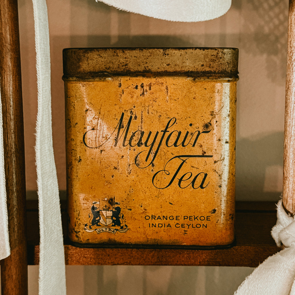 Mayfair Tea Tin – 1930s Orange Pekoe India Ceylon Metal Canister