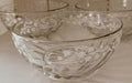 Etched Glass Vintage Dessert Bowls – Clear Floral & Vine Pattern - Set of 3