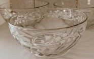 Etched Glass Vintage Dessert Bowls – Clear Floral & Vine Pattern - Set of 3