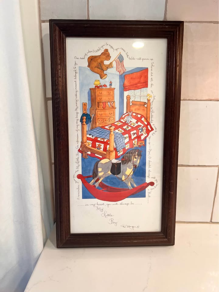 D. Morgan "My Little Boy" Vintage Framed Art – 15.5" x 9" Nursery Wall Decor