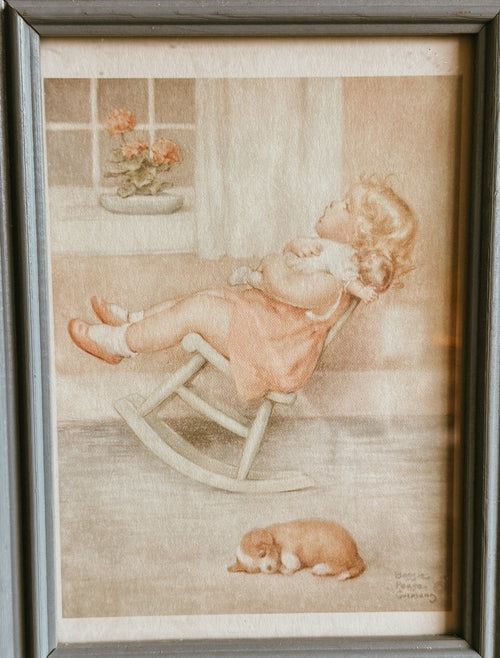 Bessie Pease Gutmann "The Lullaby" Vintage Framed Art Print - Nursery Decor - 1920s Illustration Style